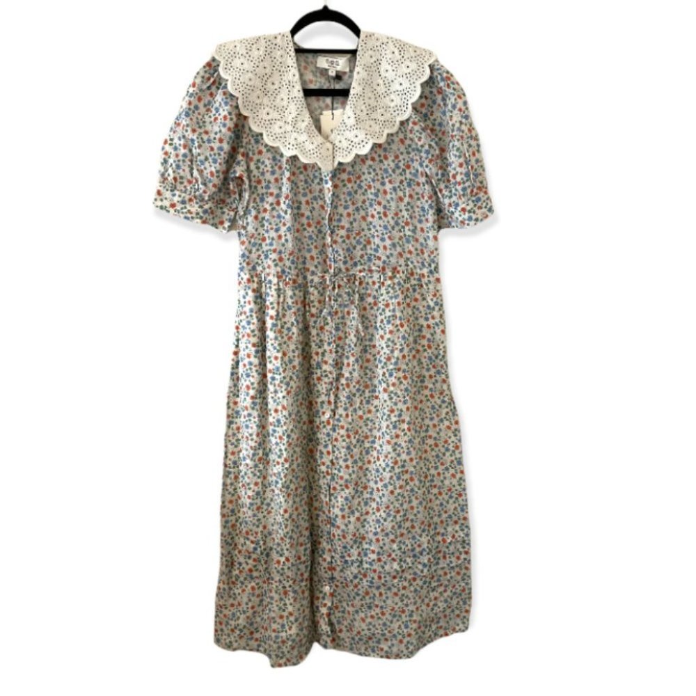 Sea New York Bubbie Puff Sleeve Ditsy Floral Ruffle Midi Dress Size 4 - Picture 3 of 7